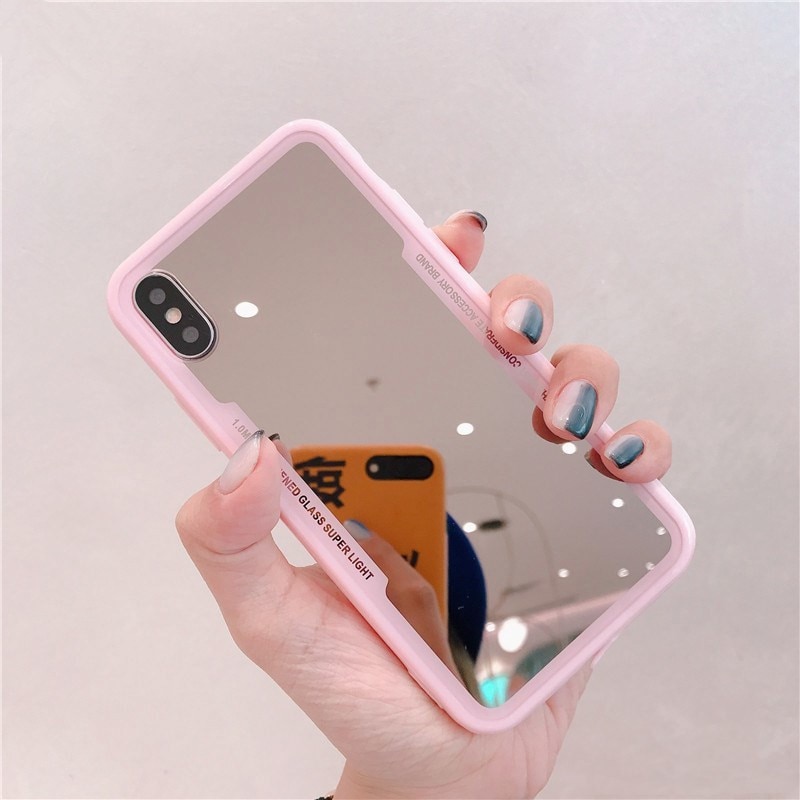 Ốp điện thoại Silicon TPU mềm chống sốc có gương trang điểm màu hồng cho iPhone 11 Pro XS Max XR X 7 8 6s Plus