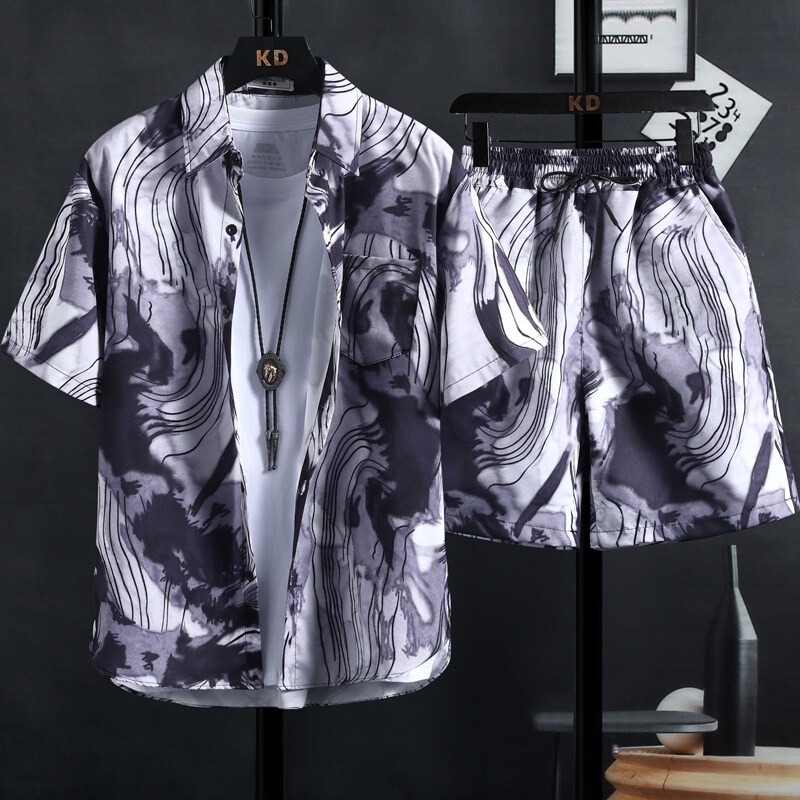 [M-3XL] Set Áo Sơ Mi Và Quần Short Họa Tiết Hoa Phong Cách Hawaii Thời Trang Thường Ngày Cho Nữ