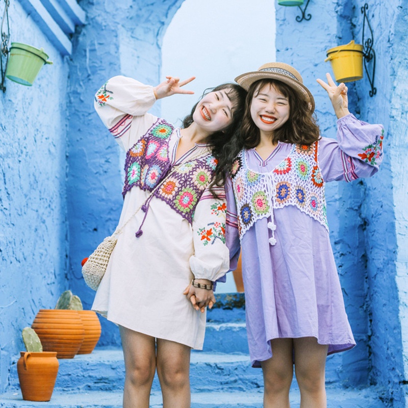 Áo Croptop Dệt Kim Không Tay Phong Cách Boho Ngọt Ngào Dành Cho Nữ