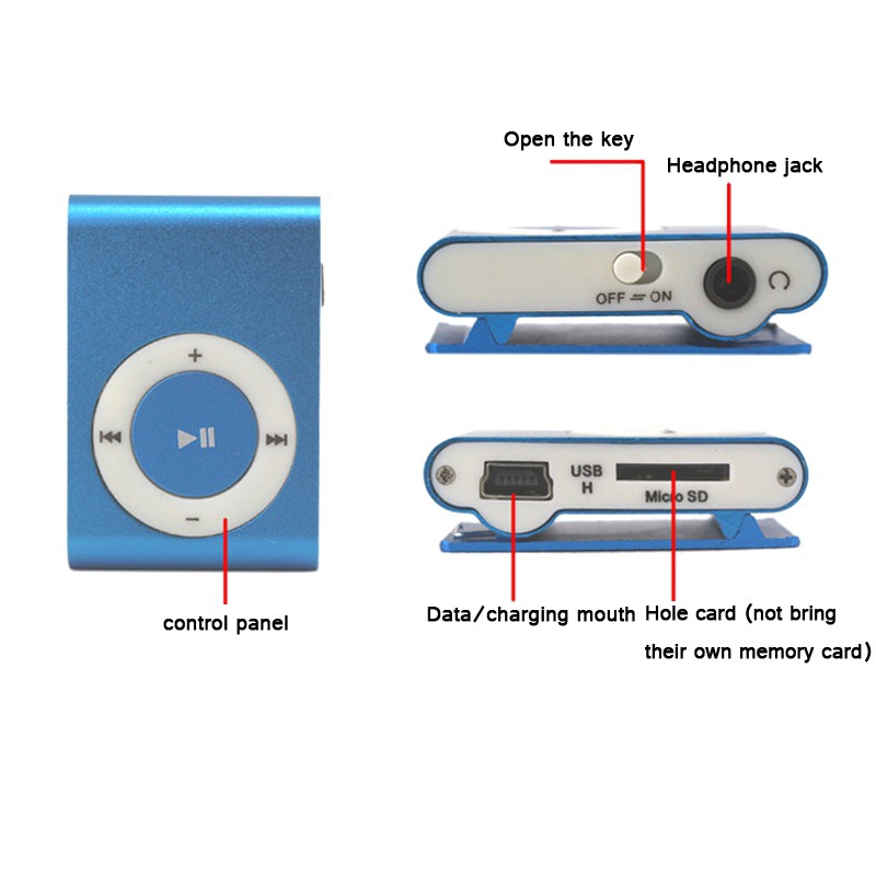 Máy nghe nhạc MP3 mini hỗ trợ khe cắm thẻ TF thiết kế kẹp tiện lợi nhiều màu sắc tùy chọn