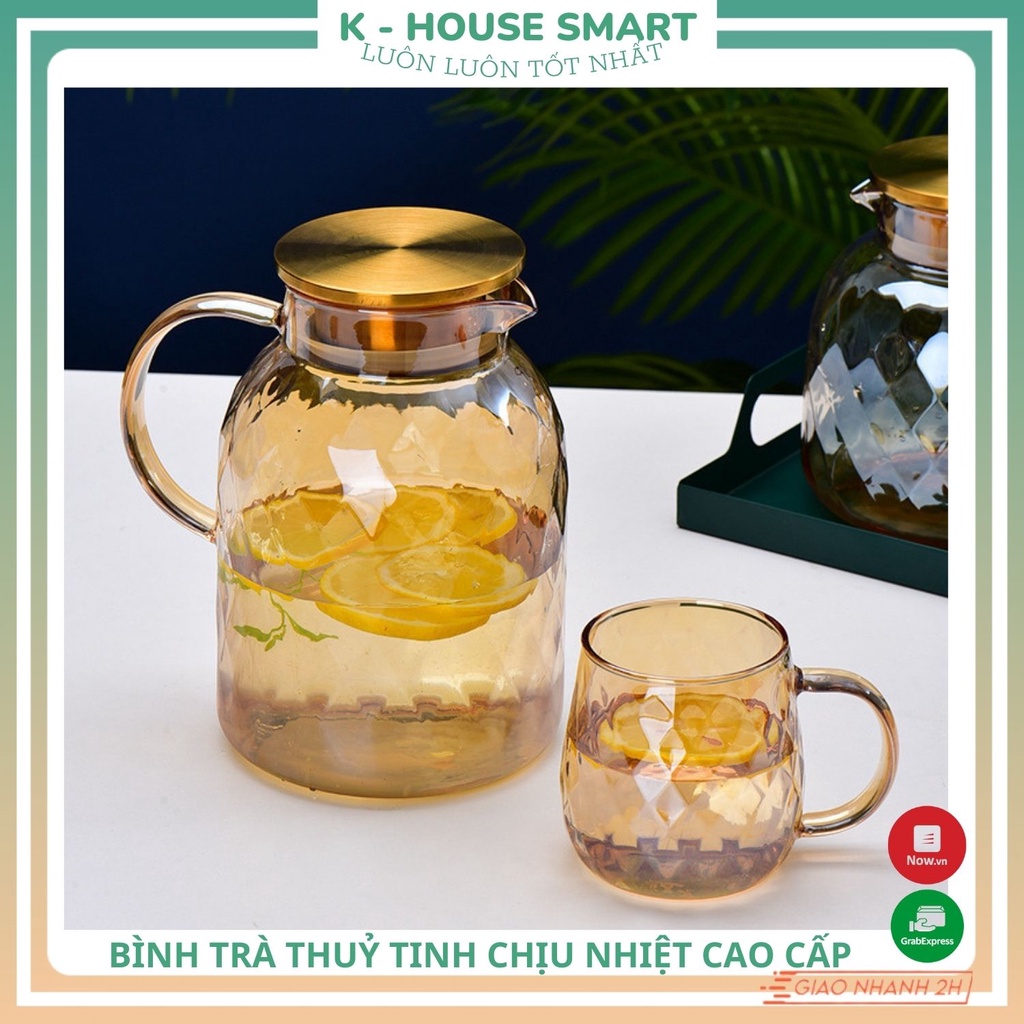 Bình nước thuỷ tinh đựng trà cao cấp chịu nhiệt tốt, ấm đựng trà dung tích lớn