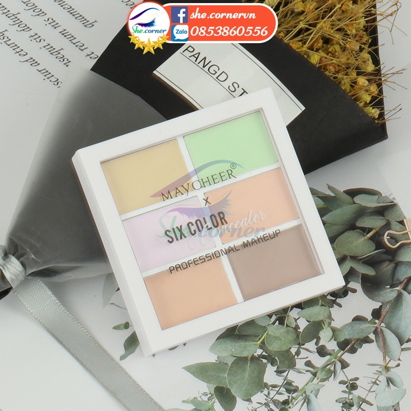 Bảng che khuyết điểm 6 màu MAYCHEER Six Colors Concealer Professional Makeup 1077 kem che quầng thâm, vết mụn lâu 12g