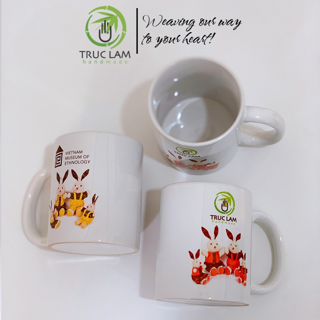 Cốc Sứ Bát Tràng Có Quai In Hình Gia Đình Thỏ - Trúc Lâm Handmade
