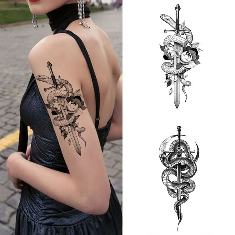 【Ready Stock】Black half-arm tattoo stickers waterproof, sweat-proof, lasting simulation, non-reflective, unisex, available in stock
