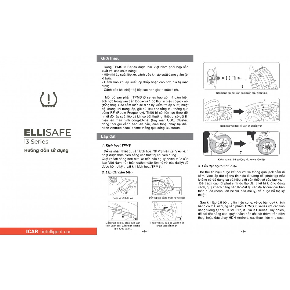 Cảm Biến Áp Suất Lốp Theo Xe ELLISAFE I3 (Hiển Thị ODO) Quản Lý Bằng Điện Thoại