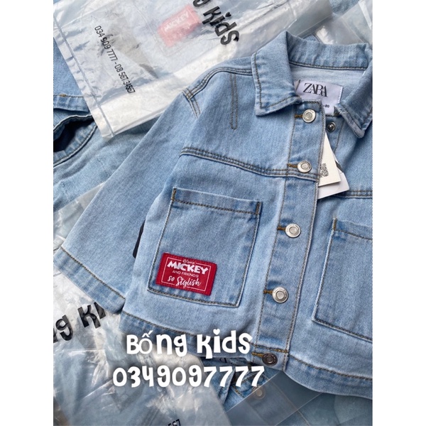 Áo Khoác Denim Bé Trai &amp; Bé Gái Mickey Xanh Bạc ZR