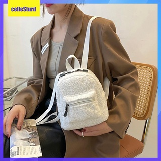 Ba lô mini vải len lông cừu màu trơn kiểu vintage thời trang thu đông cho nữ