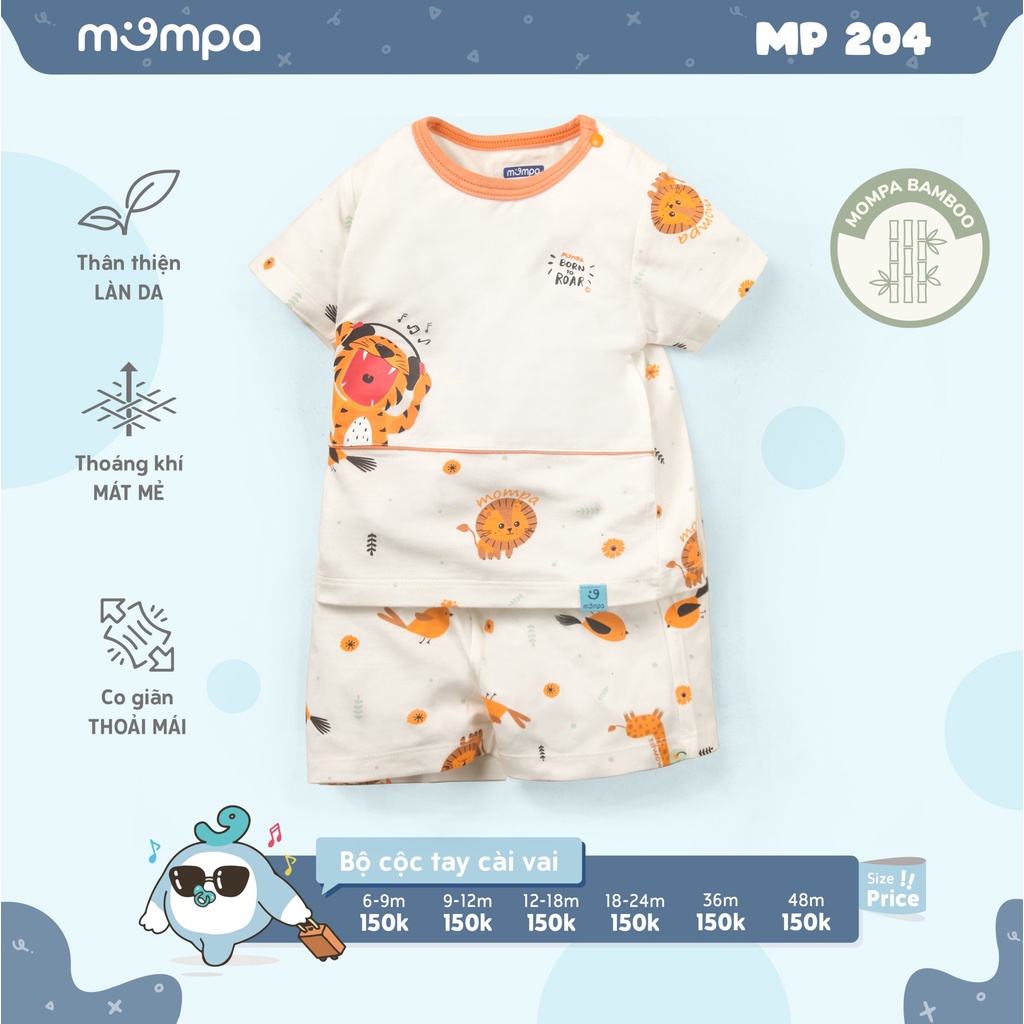 MP204 Bộ cộc tay cài vai Mompa vải sợi tre bamboo (9-36M)