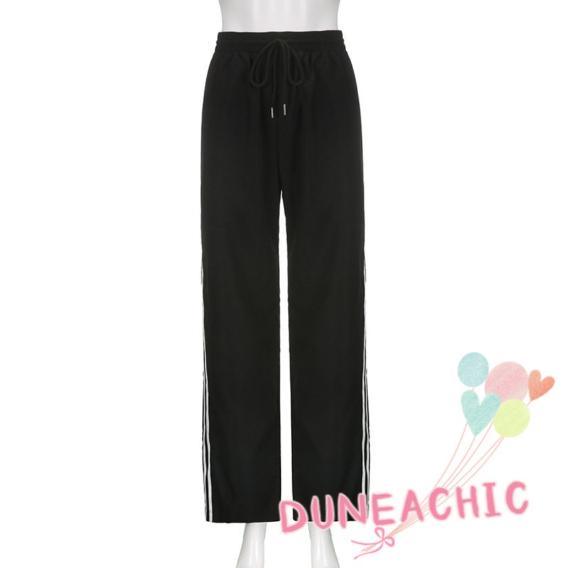 DUNEA Quần Thể Thao Ống Rộng Lưng Cao Phối Dây Thắt Thời Trang Năng Động Dành Cho Nữ