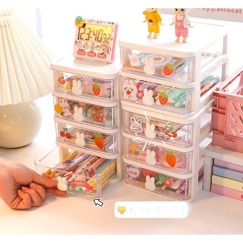 Tủ Nhựa Mini Ngăn Kéo Hình Thỏ Để Bàn Xinh Xắn