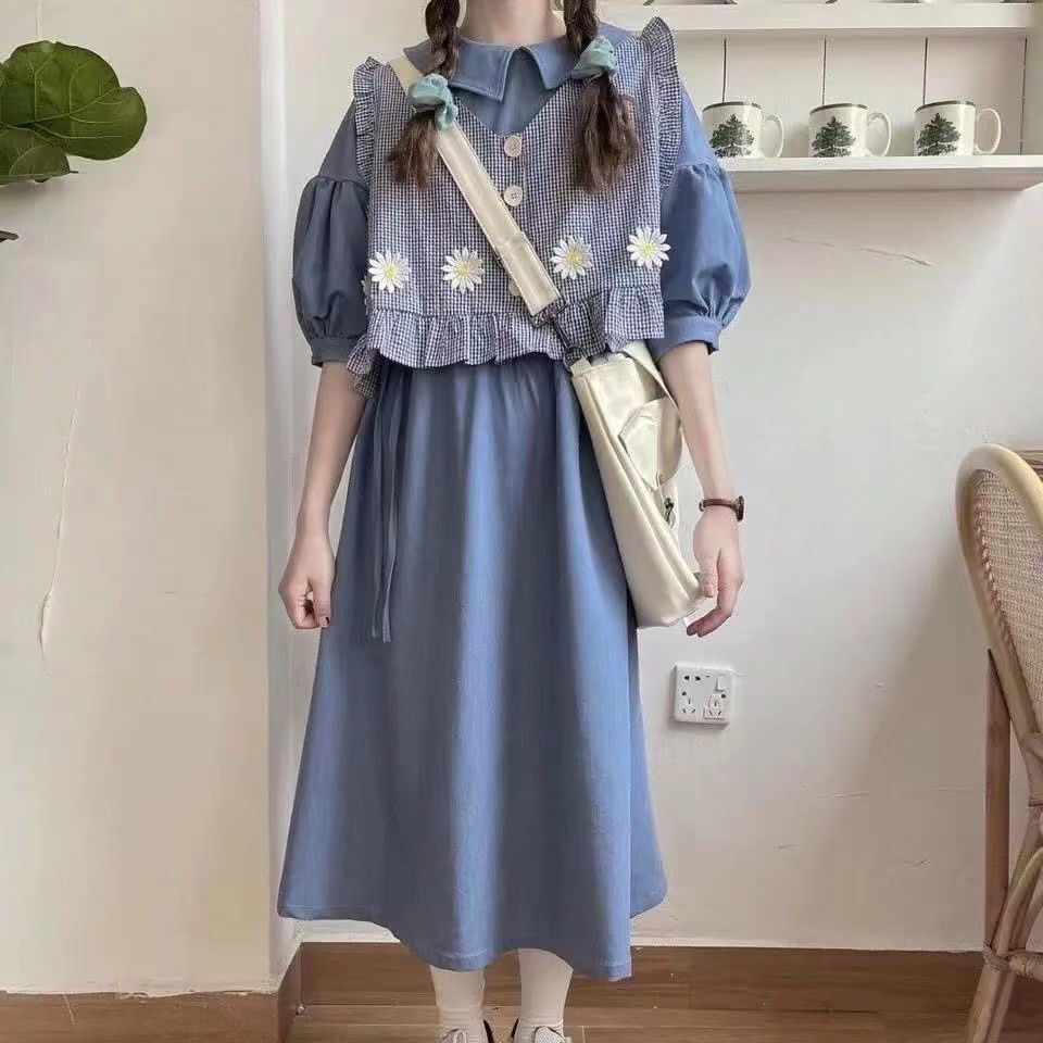 Set Đầm Sát Nách Sọc Ca Rô + Áo Khoác Vest Thời Trang Xinh Xắn Cho Nữ