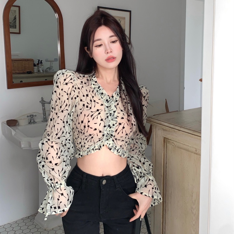 Áo Sơ Mi Voan Hoa Thời Trang Mùa Hè Retro Dành Cho Nữ