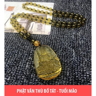 Dây chuyền chuỗi hạt mặt phật Văn Thù Bồ Tát màu vàng cam- Phật bản mệnh người tuổi Mão