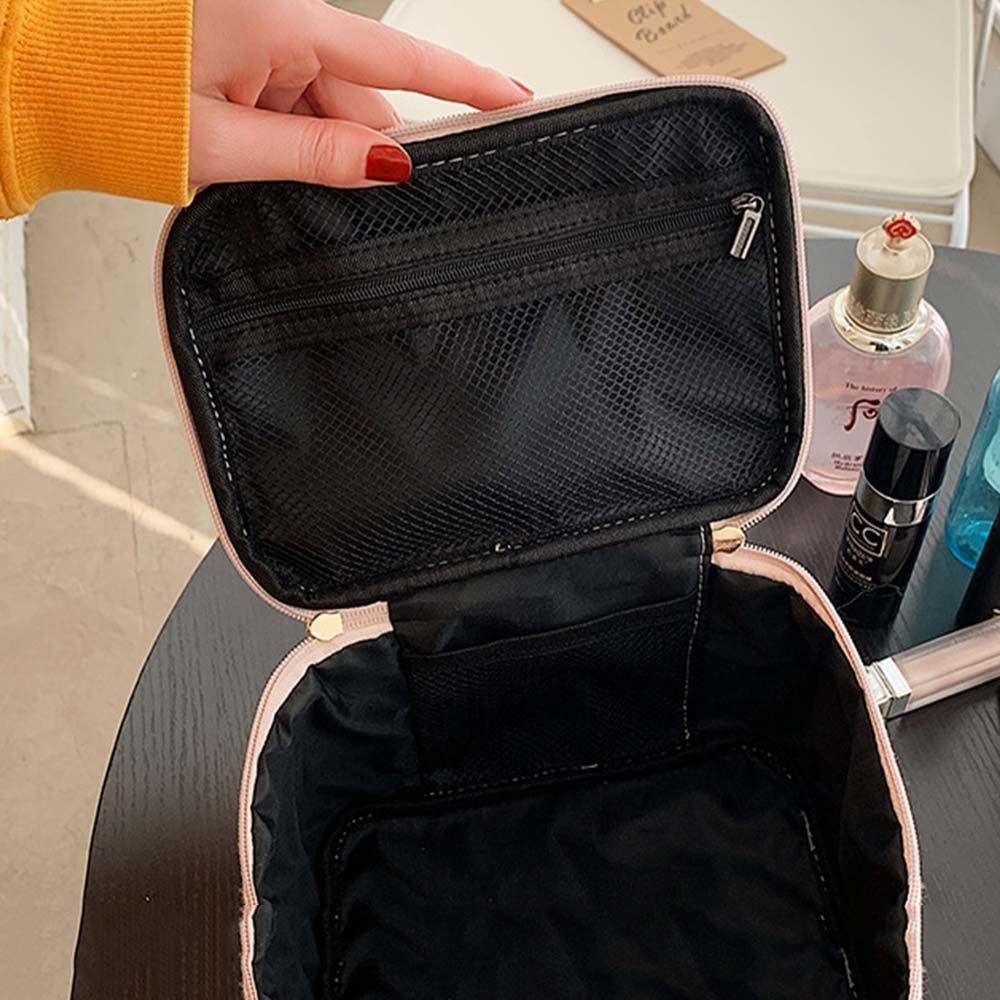 Túi Đựng Mỹ Phẩm Hình Trụ Cỡ Lớn Có Tay Cầm Và Khóa Kéo Phong Cách Hàn Quốc