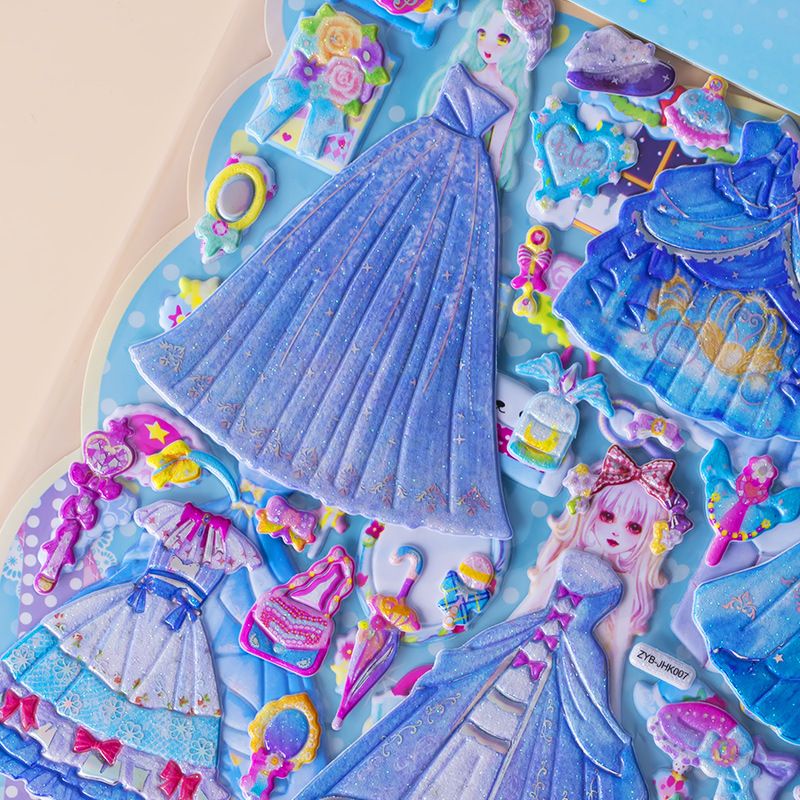 Sét 2 tờ sticker nổi 3D công chúa thay trang phục siêu xinh