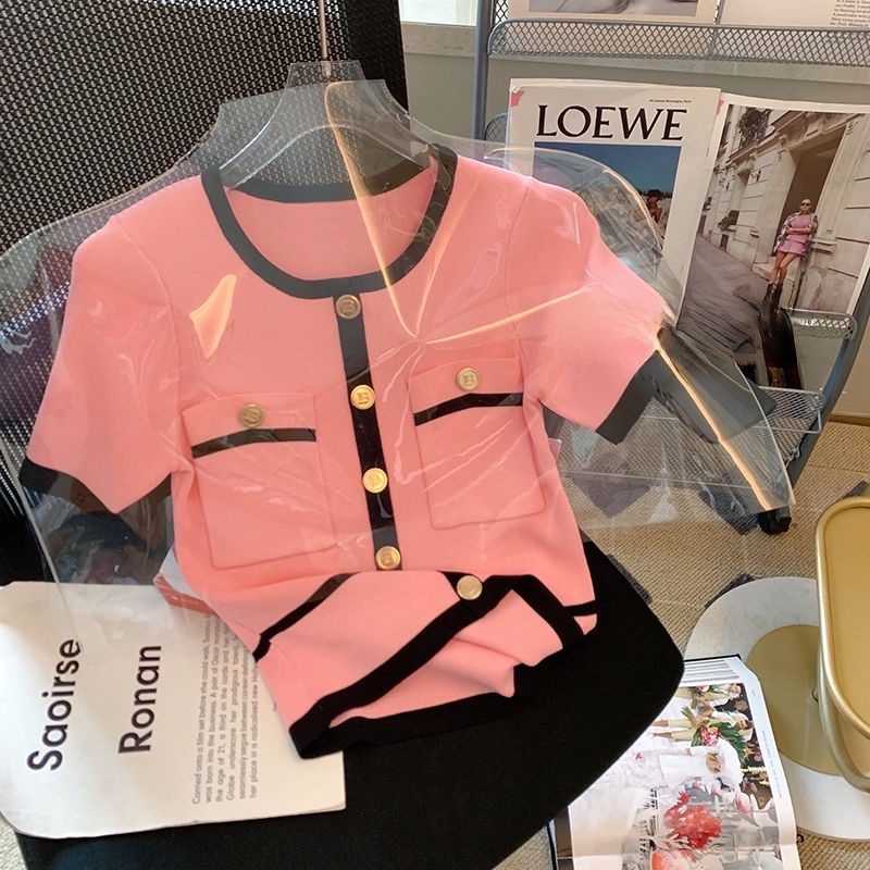 Áo sweater Ngắn Tay Màu Hồng Thời Trang Mùa Hè Cho Nữ