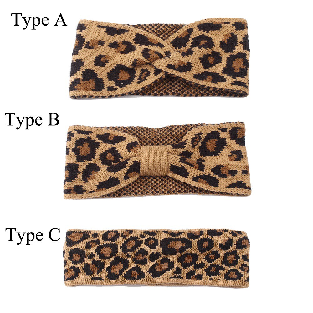 Băng Đô Cài Tóc Đan Len Bản Rộng Họa Tiết Da Báo Thời Trang Mùa Đông Cho Nữ