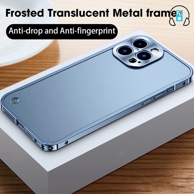 Ốp Điện Thoại PC Trong Suốt Viền Nhôm Mặt Nhám Chống Sốc Cho Iphone 13 Pro MAX