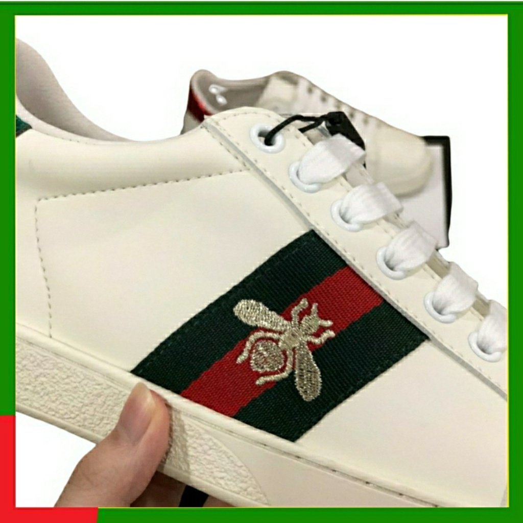 Giày thể thao[ PK và giấy tờ] giày thể nam nữ, giày gucci ong thêu 3 vạch màu trắng cực chất cực đẹp | BigBuy360 - bigbuy360.vn