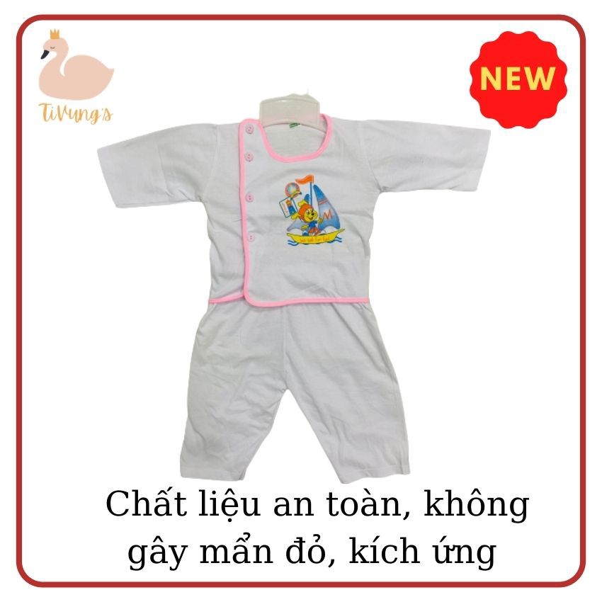 Đồ bộ trẻ em Sơ Sinh tay dài - màu trắng, thun cotton 100% mềm mịn, thoáng mát - Shop TiVung chuyên quần áo trẻ em