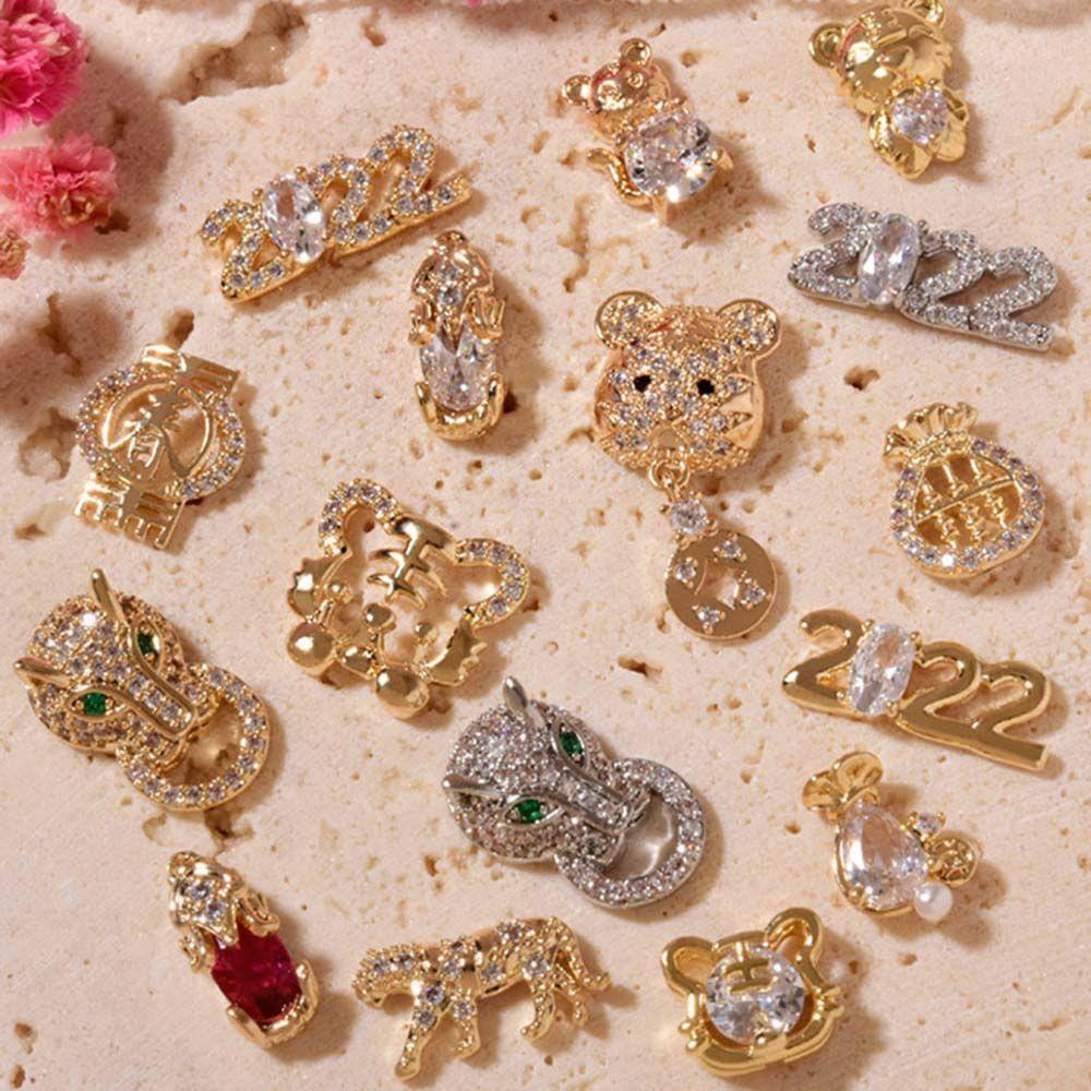 QQMALL Phụ Kiện Đá Đính Trang Trí Móng Tay Hình Chú Hổ Năm Mới 2022