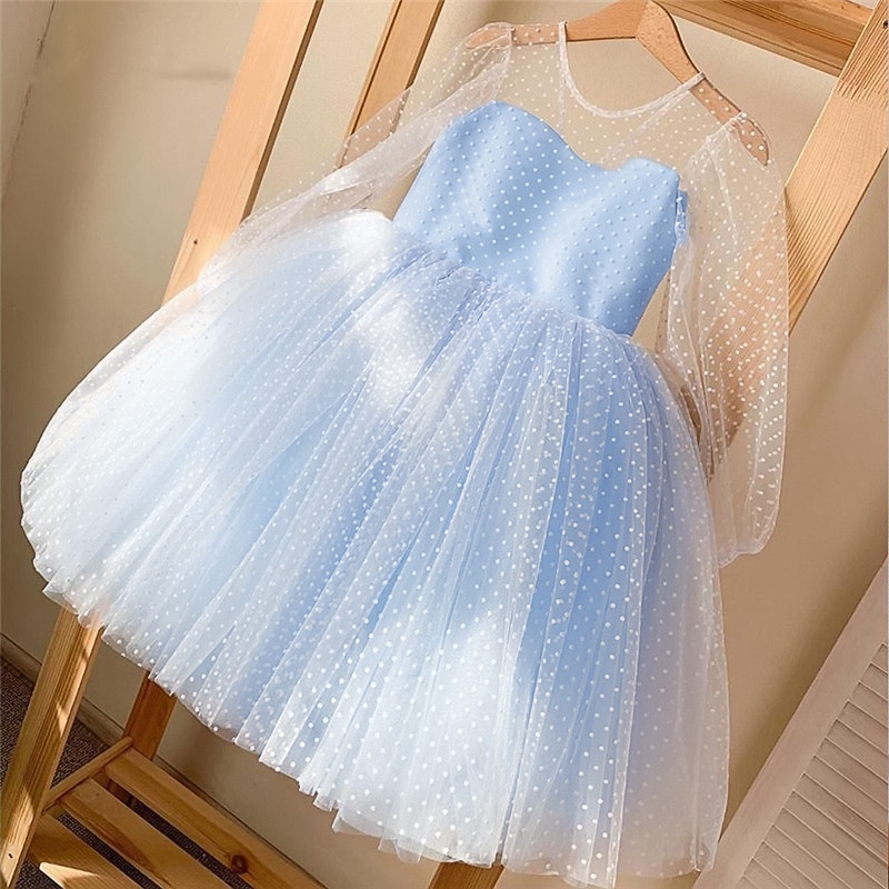 Đầm xòe công chúa NNJXD tulle họa tiết chấm bi dự tiệc cưới sinh nhật dành cho bé gái