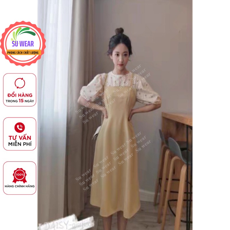 Váy Tiểu Thư 2 dây - Đầm yếm chấm bi Bánh Bèo Màu vàng chất cotton đi chơi, ăn tiệc, đi dạo | BigBuy360 - bigbuy360.vn