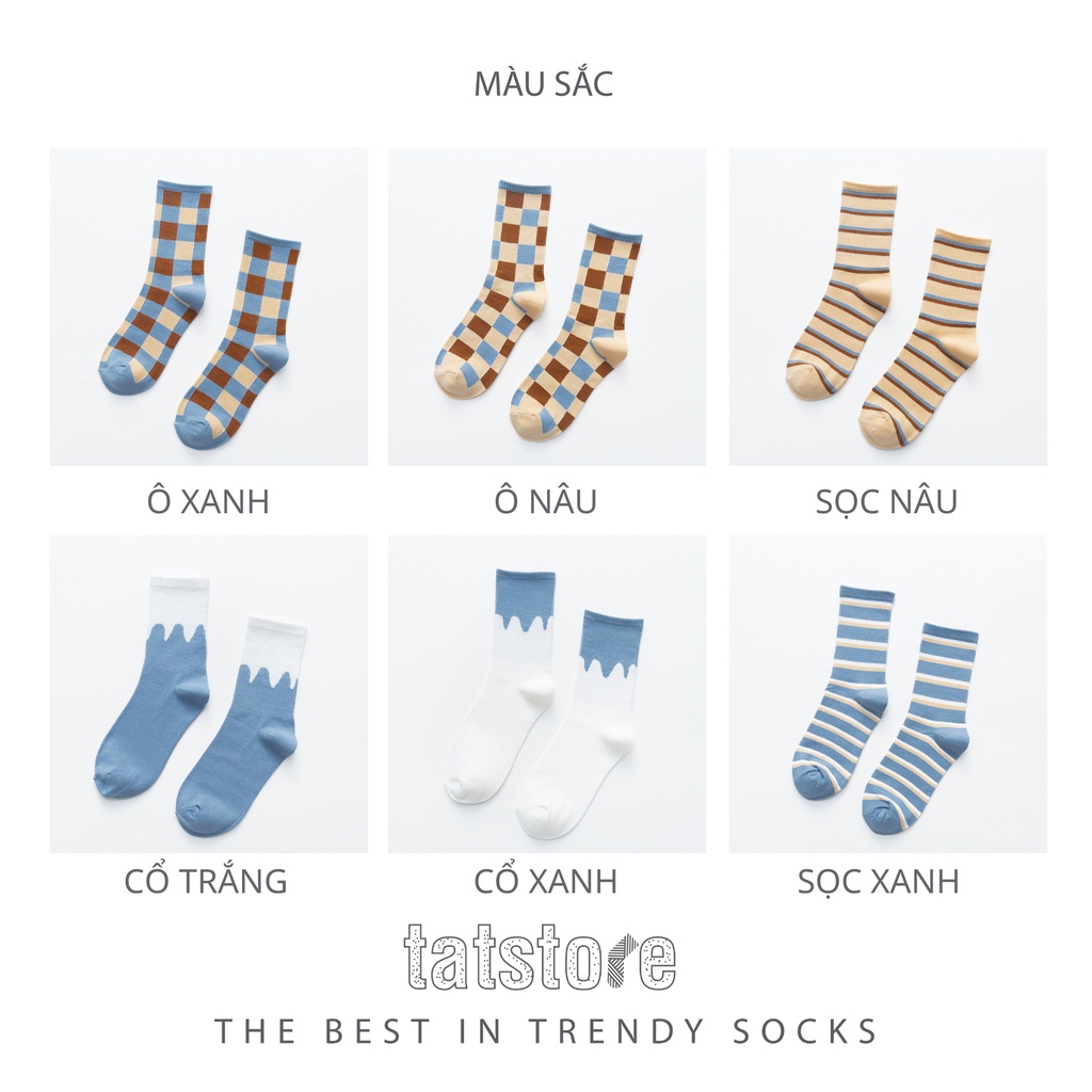 Tất cao cổ nữ Hàn Quốc  tất nữ sọc kẻ ô vuông vải cotton phong cách cá tính năng động TẤT STORE 2CCF13