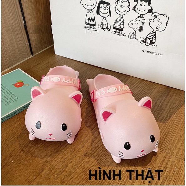 [ĐỘC LẠ] Dép nhựa mang trong nhà hoạt hình mèo Kitty Happy Cat dễ thương cute siêu nhẹ mềm dép cross xinh S252