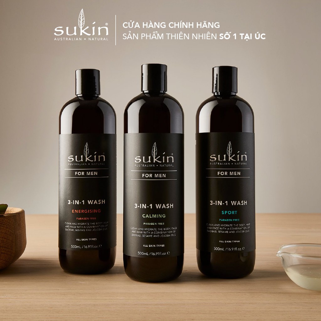 Sữa Tắm Sukin Bổ Sung Năng Lượng 3 trong 1 Dành Cho Nam Sukin For Men 3 - in - 1 Wash Energising 500ml