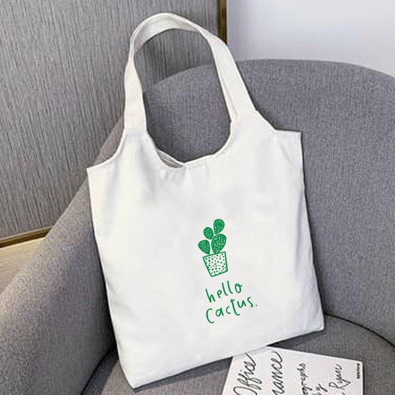 Túi Tote Canvas In Hello Cactus