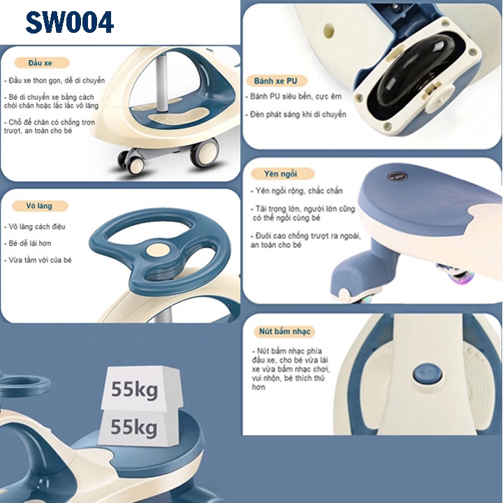 Xe lắc cho bé bánh cao su có đèn và nhạc BBT Global SW006