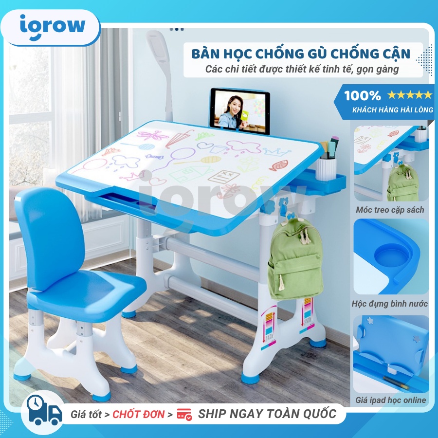 Bàn học sinh trẻ em B02, Bàn học sinh thông minh cho bé chống gù chống cận nâng hạ 45 độ