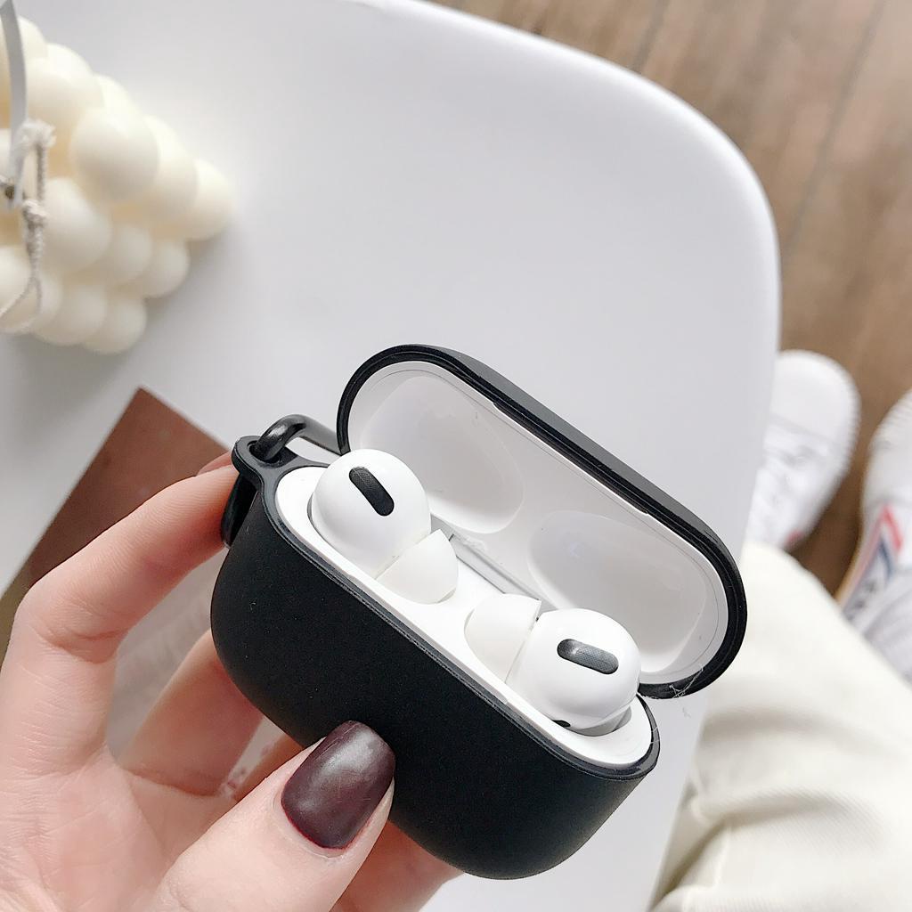Vỏ hộp sạc tai nghe Bluetooth không dây màu kẹo nhám bằng cao su silicon mềm kèm móc treo cho Airpods Pro 3