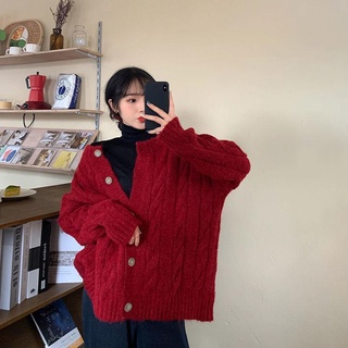 Áo Khoác Cardigan Dệt Kim Tay Dài Dáng Rộng Cổ Tròn Kiểu Hàn Quốc Thời Trang Thu Đông Cho Nữ