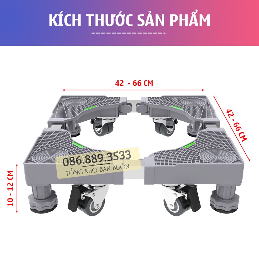 #MG4T4B / Chân Kệ Máy Giặt - Tủ lạnh ErgoTek 4 TRỤ 4 BÁNH - Chân Máy Giặt Cao Cấp - Điều Chỉnh Kích Thước - Độ Cao