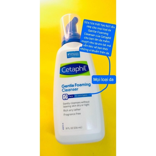 Sữa rữa mặt tạo bột Cetaphil Gentle foaming cleanser/Derma control 236ml
