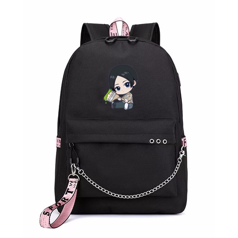 Balo thông minh đen hồng in hình BLUE PERIOD chibi anime cặp sách đi học