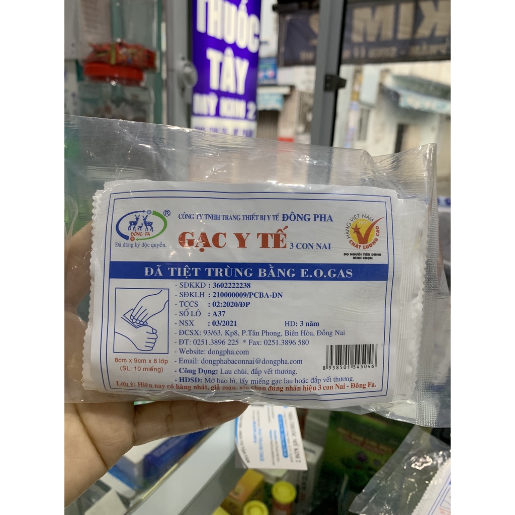Gạc y tế tiệt trùng đông pha size lớn, nhỏ bịt 10 miếng- Nhà Thuốc Mỹ Kim