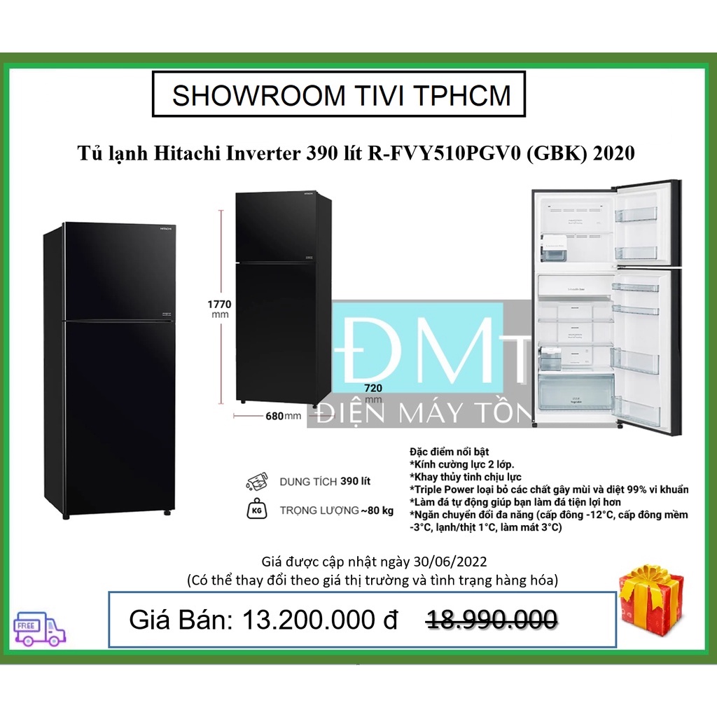 Tủ lạnh Hitachi Inverter 390 lít R-FVY510PGV0  - Showroom Tivi TPHCM