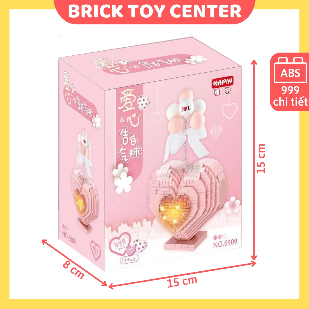 Đồ chơi lắp ghép DIY quà tặng người yêu trái tim có đèn phát sáng 999 chi tiết quà tặng Valentine