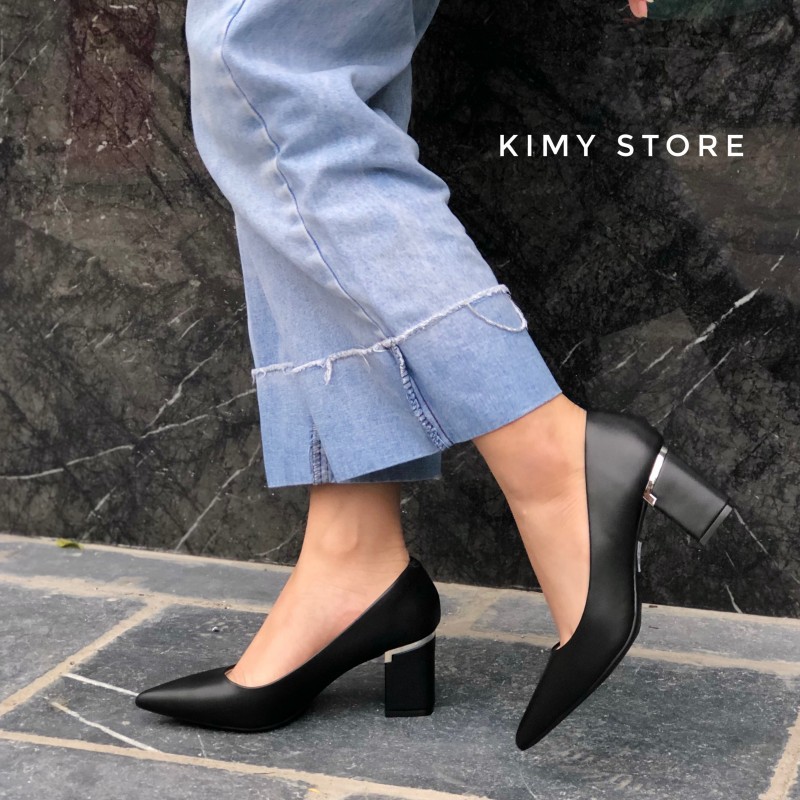 Giày cao gót nữ VNXK gót trụ 7p, giày công sở mũi nhọn gót cao 7cm - Kimy Store