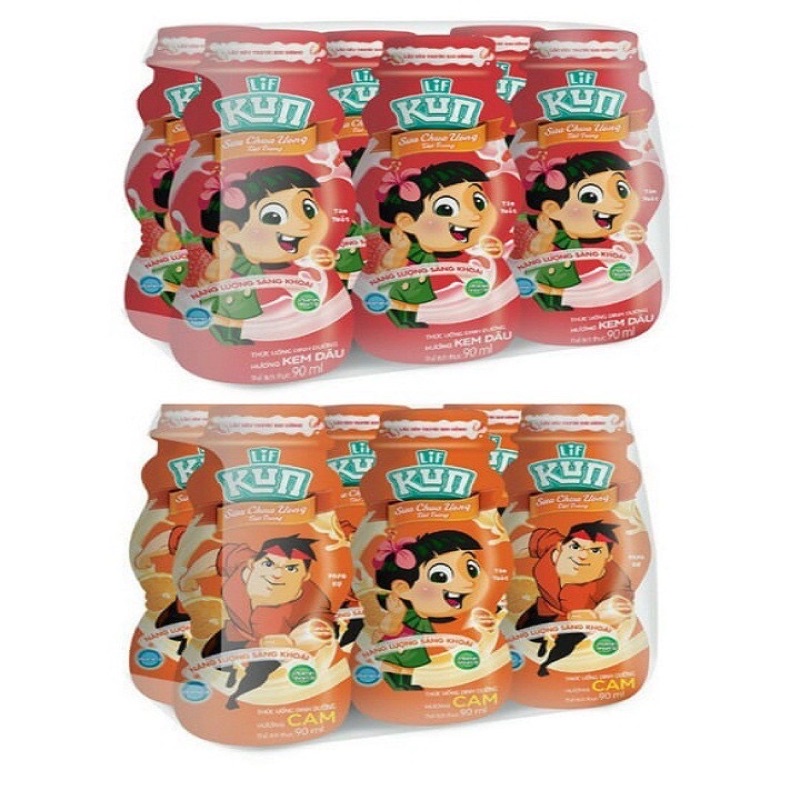 1 Thùng Sữa Chua Uống Tiệt Trùng Kun 36 chai x 90ml Lọ Hương Dâu/Cam