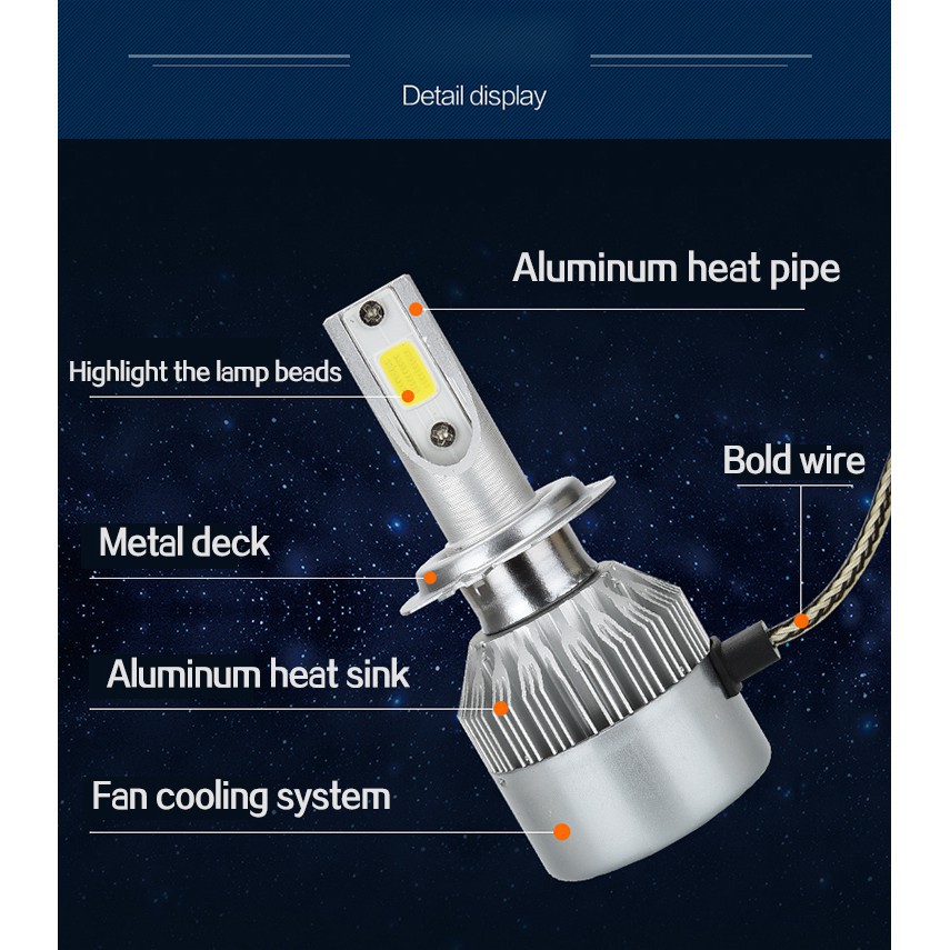 Set 2 đèn LED H4 HB2 9003 H1 H3 H7 H8 H9 H11 HB3 9005 HB4 9006 C6 siêu sáng 36W dành cho xe máy/xe hơi