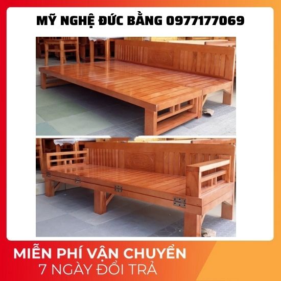 Giường gấp thông minh thành ghế (rộng 1m2 x dài 1 m9 ),Ghế tràng kỷ mở ra thành giường gỗ xoan tự nhiên sơn pu m