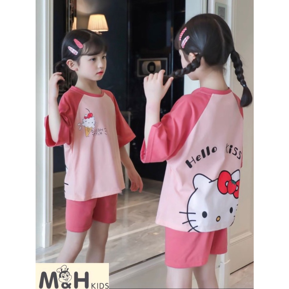 Bộ đồ bé gái cộc tay mùa hè size đại hàng cao cấp -Bộ đồ cho bé gái in hình 3D được các bé yêu thích từ 20kg đến 35kg