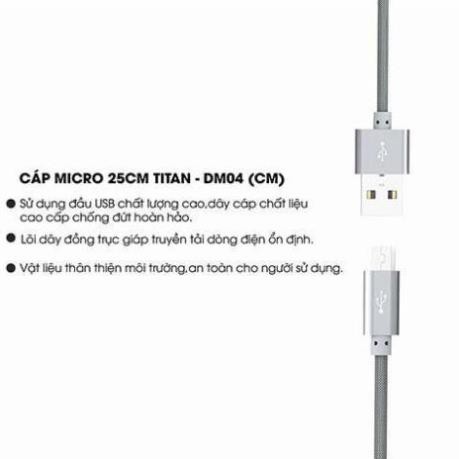 Cáp Sạc Micro USB 25cm Titan DM04 - Bảo hành 12 tháng 1 đổi 1