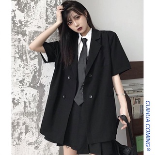 Áo vest blazer đen tay ngắn 4 nút