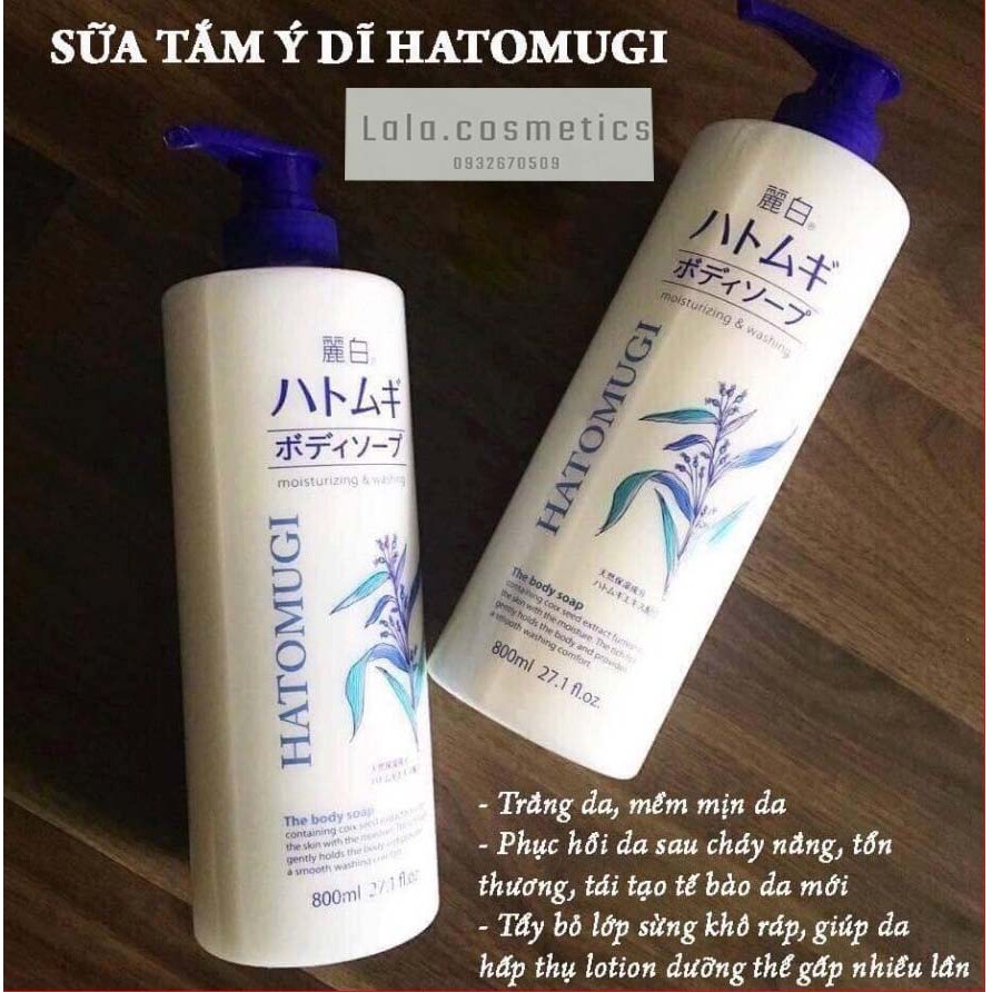 Sữa tắm ý dĩ dưỡng ẩm trắng da Hatomugi Moisturizing Washing 800ml