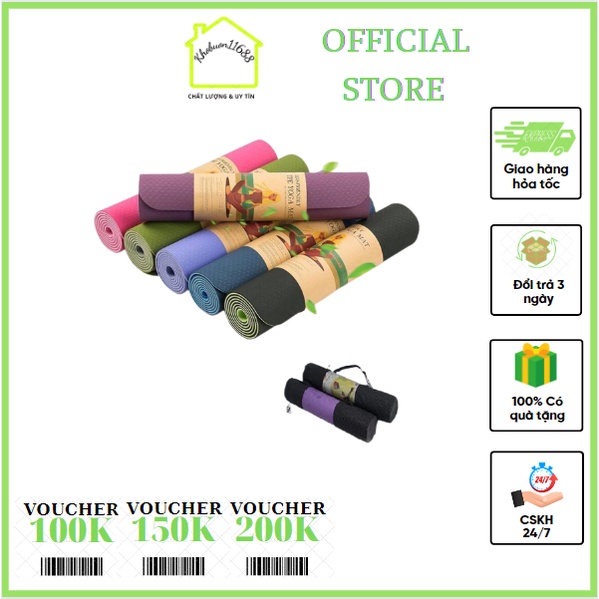 Thảm tập YOGA, GYM 6mm. Chống trượt tập thể dục tpe 2 lớp không mùi, Hàng có bảo hành